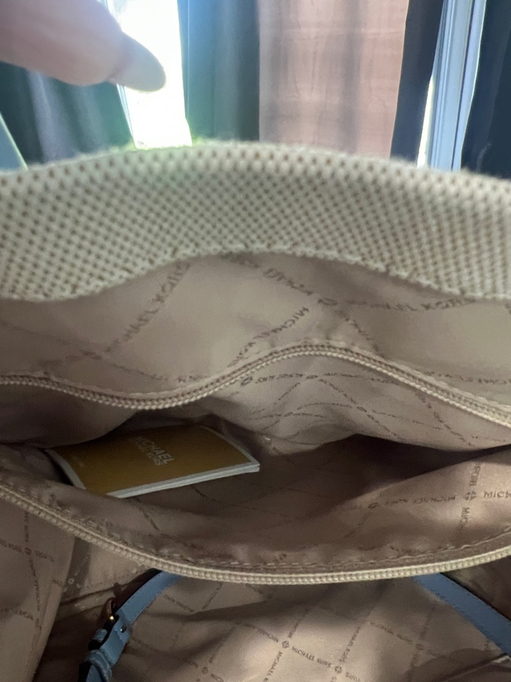 Michael Kors Beige Canvas Tote with Blue Trim and Logo - Picture 7 of 8